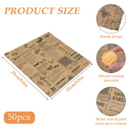 XiYee Deli Paper Sheets, 25 x 25 cm, Sandwich Wrap Paper, Disposable Greaseproof Paper Sheets, Food Basket Liner for French Fries, Burgers, Cakes (A)