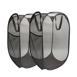 Upgraded pop-up laundry basket, with a foldable design. The handle is sturdier and made of more flexible steel support. It has storage pockets, a wide opening(2, Black)