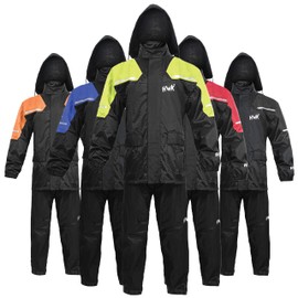 HWK Motorcycle Rain Suit for Men and Women, Two-Piece Waterproof Motorcycle Rain Gear with Reflective Rain Jacket and Rain Pants for Weatherproof All-Season Riding, Hi-Vis Green, 3X-Large