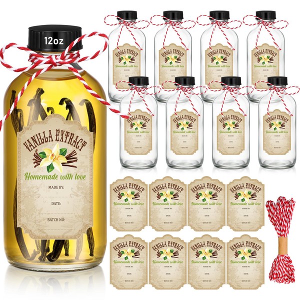 Uiifan 8 Pcs 12 oz Vanilla Extract Bottles Boston Round