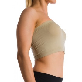 Seamless Strapless Sports Bra Bandeau Tube Top No Pad Mini Hot Tee (Beige)