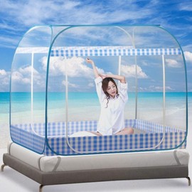 Large Double-Door Pop-Up Mosquito Net Canopy with Floor Blue, 3+ Person