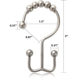 Double Glide Shower Curtain Hooks, Rust Resistant Roller Rings for Bathroom Curtain Rods, Set of 12