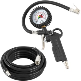 TECPO Compressed Air Hose 10 m + Tyre Inflator 0-12 Bar Tyre Inflator Gun Gauge Air Gauge