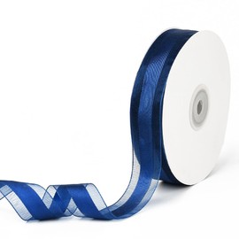 CABODYALS 50 Yards 1 Inch Wide Navy Blue Organza Edge Ribbon Transparent Voile Chiffon Mesh Sheer Satin Fabric Yarn Ribbons Bulk with Spool for Sewing Making Crafts Gift Wrapping Wreaths Bouquets DIY