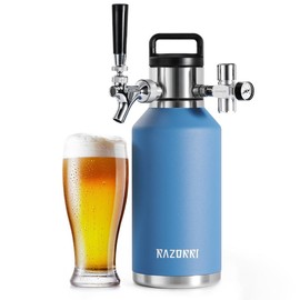 Razorri Stainless Steel Beer Growler, Double-Wall Vacuum Insulated Carbonated Keg with Professional Bar Tap and Pressurized CO2 Regulator, Ocean Blue - Size: 64OZ / 0.5 Gallon