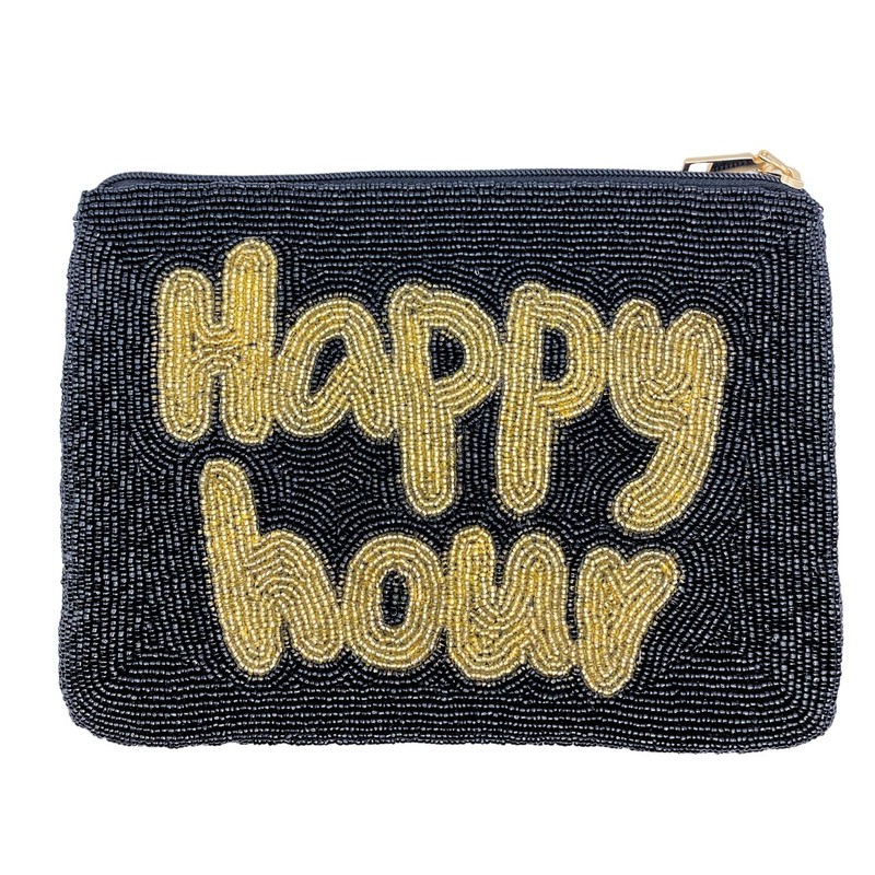 happymaker - Clutch schwarz und gold, kleine Handtasche Damen für