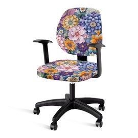 Cadowhimsy Bohemian Flower Print Office Chair Cover Elastic Fabric Stretchable Protective Chair Slipcover 1 Piece Backrest Cover 1 Piece Cushion Seat Cover, Washable Desk Chair Covers