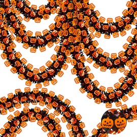 50FT Metallic Tinsel Garland - Orange Pumpkin Shiny Hanging Decor for Home, Tree, Indoor, Outdoor Parties