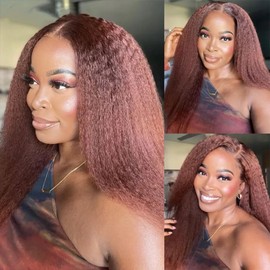 Reddish Brown Yaki Straight Bundles Human Hair Auburn Kinky Straight Bundles 33 Human Hair 30 30 30 Inch Double Weft Brazilian Remy Hair Extensions Silky and Soft Copper Red Bundles