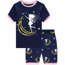 Little Hand Girls Glow in The Dark Fairy Pajama Toddler Kids Short Sets Navy Jammies Clothes 5 Years