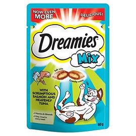 Dreamies Mix Cat Treats with Scrumptious Salmon & Heavenly Tuna, 60 g, Black, (Pack of 1)