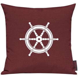 Cushion Cover Sofa Cushion Sailing Steering Wheel Motif Maritime Holiday Water Lake Size 40 x 40 cm Red