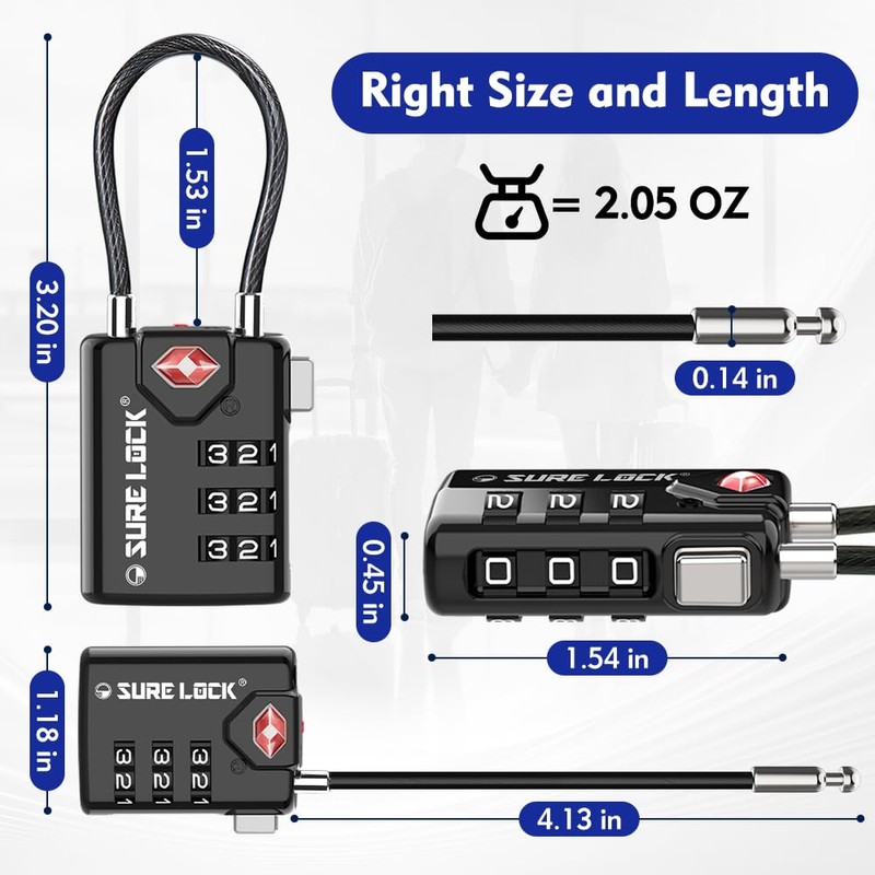 SURE LOCK TSA Compatible Travel Luggage Locks, Inspection Indicator, Easy