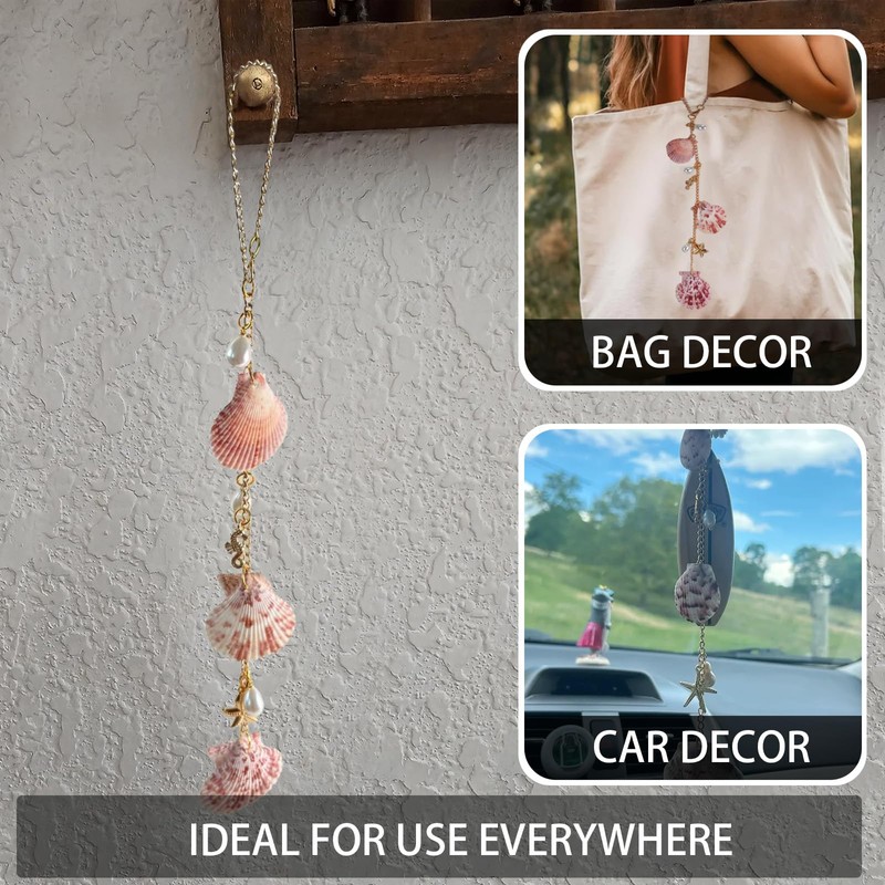 Sea Shells Car Decor,Cute Coastal Hanging Car Charm for Rear