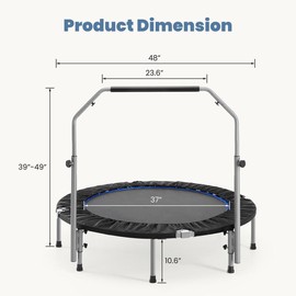 Crafted Comforts Co. Foldable Mini Trampoline for Adults with Adjustable Bar, Versatile Design for Indoor and Outdoor Use - Size: 48 inch