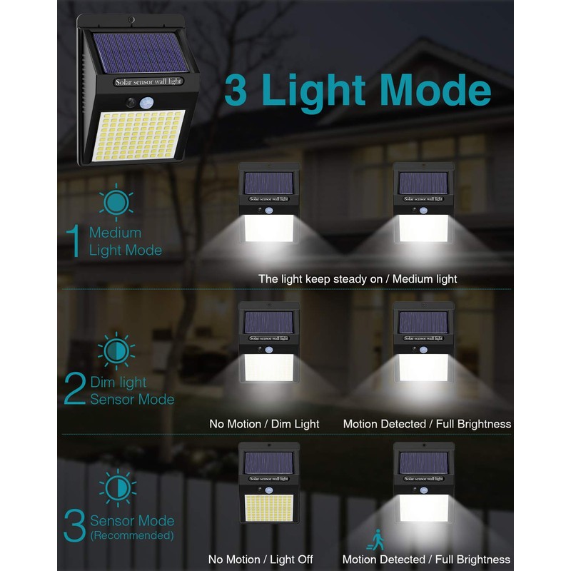 4 Pack Solar Motion Sensor Lights Outdoor, 3 Modes/100LED Security