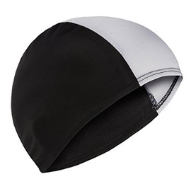 Fabric Swim Hat Swimming Cap Adults Older Children Black Blue Red (Black & White)