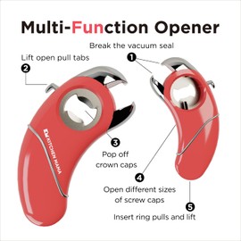 Kitchen Mama Epic One Multifunction Opener: A Pick Ergonomic Opener- Magnetic Bottle Opener, Beer & Soda Can Opener, Pull Tab & Jar Opener for Weak Hands and Arthritis, Christmas Gift Ideas (Red)