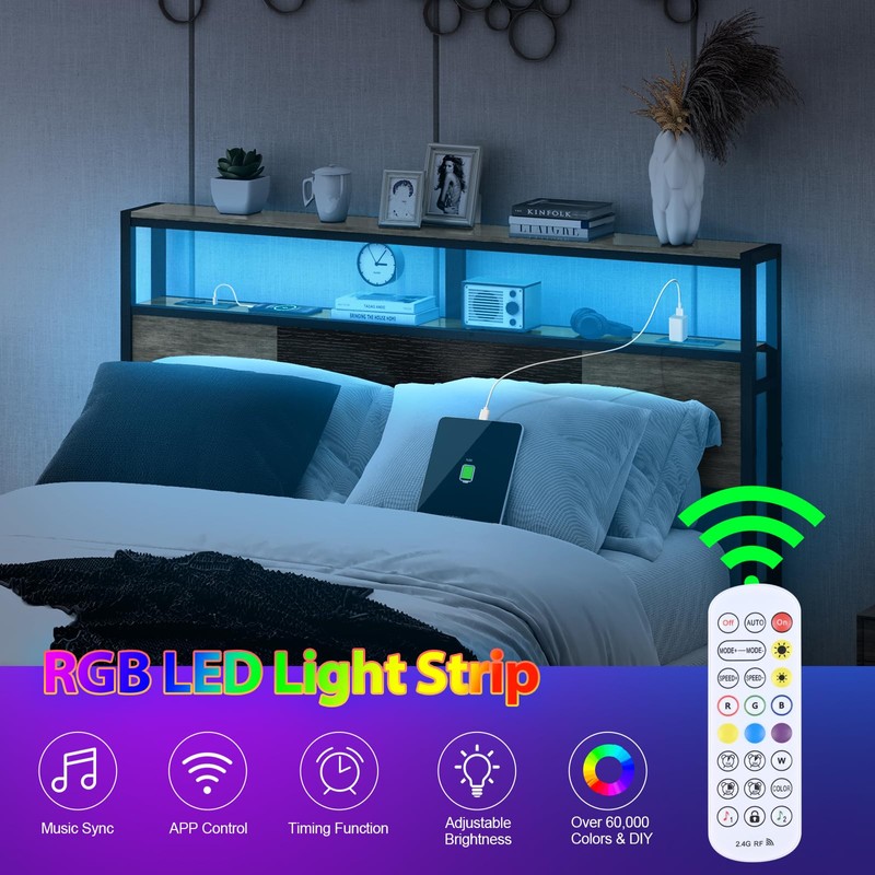 Livofloral Headboard Queen Size, Headboards with Charging Station, USB Port