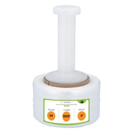 PSBM Mini Pre-Stretched Stretch Wrap with Plastic Handle, 18 Pack, 3 Inch x 1000 Feet Plastic Cling, Hand Shrink Film for Pallet Moving Packing