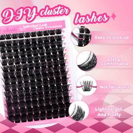 Cluster Lashes D Curl Lash Clusters 280 Pcs Lash Extension Clusters Individual Lashes Soft DIY Eyelash Extensions Mixed Tray Eyelash Clusters Natural Look (200D-0.07D, 12-18mm)