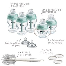 Tommee Tippee Set de Biberones Advanced Anticólicos, Recién Nacido 0m+ | 12 Piezas, Biberones 150ml y 260ml, Tetinas Tipo Pecho Flujo Lento y Medio, A