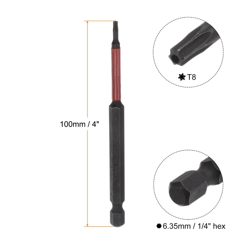 HARFINGTON 2pcs T8 Impact Rated Torx Bit 1/4" Hex Shank
