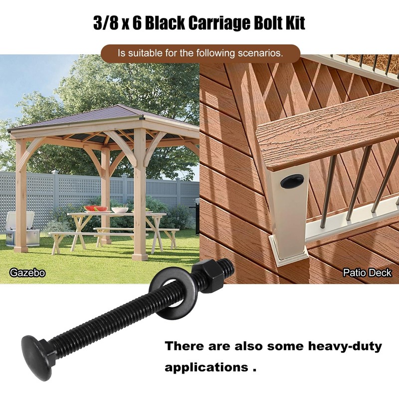 CNQLIS Carriage Bolt Kit, 3/8 x3-1/2 Inch Black Rustproof Carriage