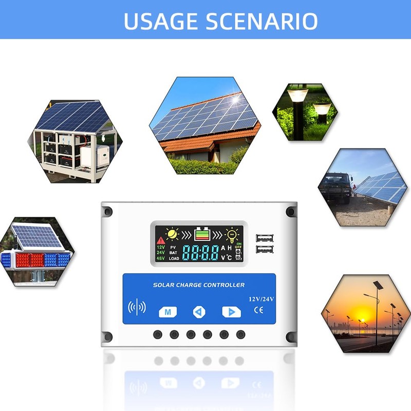 Anern 30A PWM Solar Charge Controller 12V 24V Auto, Dual