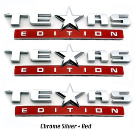 3PC TEXAS EDITION EMBLEM Silver+Red for CHEVY SILVERADO SIERRA UNIVERSAL TRUCK DECAL