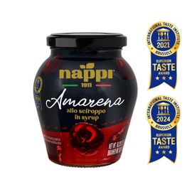 Nappi 1911 Amarena Cherries in Syrup, 16.23 oz (460g) – Premium Italian Cocktail Cherries for Desserts & Drinks – Award-Winning Taste (2021 & 2024) – Amarena Golden – Product of Italy
