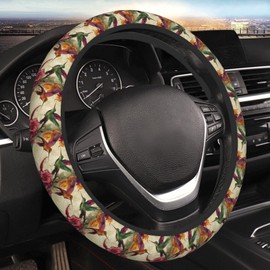 Subily Hummingbirds and Flowers 2 Steering Wheel Covers, Cute Thickened Steering Wheel Cover for Men Women, Car Accessories