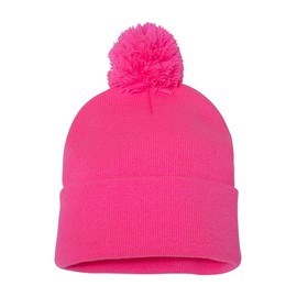 Sportsman Pom-Pom 12" Knit Beanie One Size Neon Pink