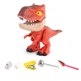 5 in 1 Stationery Set,Dinosaur-themed Stationery Funny Toy for Kids,Student Storage Eraser Ruler Pencil Sharpener Staple for Boys and Girls