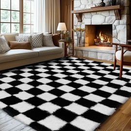 Ecoshag Soft Rugs for Living Room, 6x9 FT Black and White Checkered Fluffy Shaggy Rugs for Indoor Use, High Pile Ultra Fuzzy Rug for Bedroom Kids Nursery Rooms,Home Decor Aesthetic