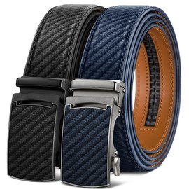 KEMISANT Mens Ratchet Belt 2 Units,Sliding Belt For Gift Mens Dress Casual 1 3/8",Size Adjustable(Black/Purplish Blue,28"-34" Waist Adjustable)