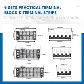 CGELE 6 Sets Terminal Blocks, 6Pcs 4/5/6 Positions 600V 25A Dual Row Screw Terminal Strip Block + 6Pcs Pre-Insulated Terminals Barrier Strip + 60Pcs Insulated Fork Wire Connector