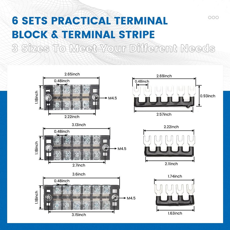 CGELE 6 Sets Terminal Blocks, 6Pcs 4/5/6 Positions 600V 25A