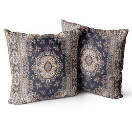 Snylcce Boho Pillow Covers 40x40 CM Set of 2 Bohemian Carpet Throw Pillows For Couch Navy Blue Red Geometric Floral Decorative Pillow Cases Farmhouse Home Decor For Sofa Outdoor(Black gold)