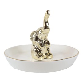 Ebros Gold Plated Elephant Ceramic Jewelry Holder Pachyderm Vanity Ring 5.25"D