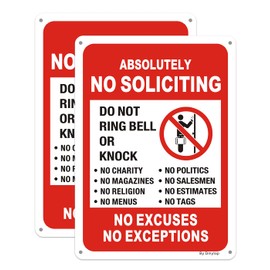 2 Pack Absolutely No Soliciting Yard Sign for House -10" x 7" No Excuses No Exceptions Do Not Ring Bell No Knock Metal Sign for Front Door，UV Protectd Rust & Fade Resistant