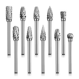 Carbide Burrs, 10 Pieces Double Cut Metal Router Bit Dremel Grinding Attachments for Grinding, Carving, Metal Polishing, Engraving, Drilling