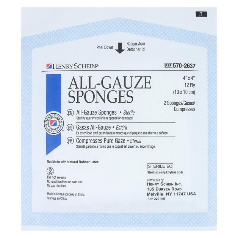Henry Schein Premium 100% Cotton All-Gauze Sponge 4x4 12 Ply