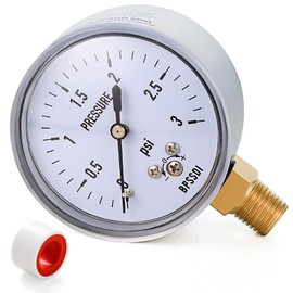 0-3 Psi Low Pressure Gauge, 2.5" Dial Size with 304 Stainless Steel Case, 1/4" NPT Lower Mount for Water Gas Pressure Test(with Tape)