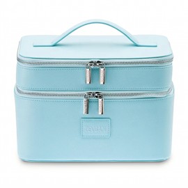 ZEVGANI Vanity Case - Travel Makeup Bag with Mirror, Large Cosmetic Case Makeup Organizer Bag with Removable Divider & Brush Storage, Powder Blue