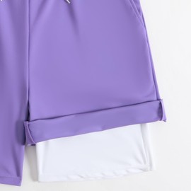 Active Boys Short Sets with Pocket Breathable Swim Set Quick Dry Kids Short Sleeve Workout Basketball Swimwear Sets Neno Purple Size 7