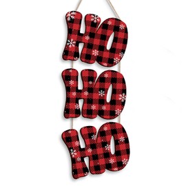 Christmas Ho Ho Ho Santa Hanging Sign Rustic Wooden Wall Ornament Christmas Claus Door Sign Decorations for Front Door Porch Home Window Wall Farmhouse Indoor Outdoor Xmas Party