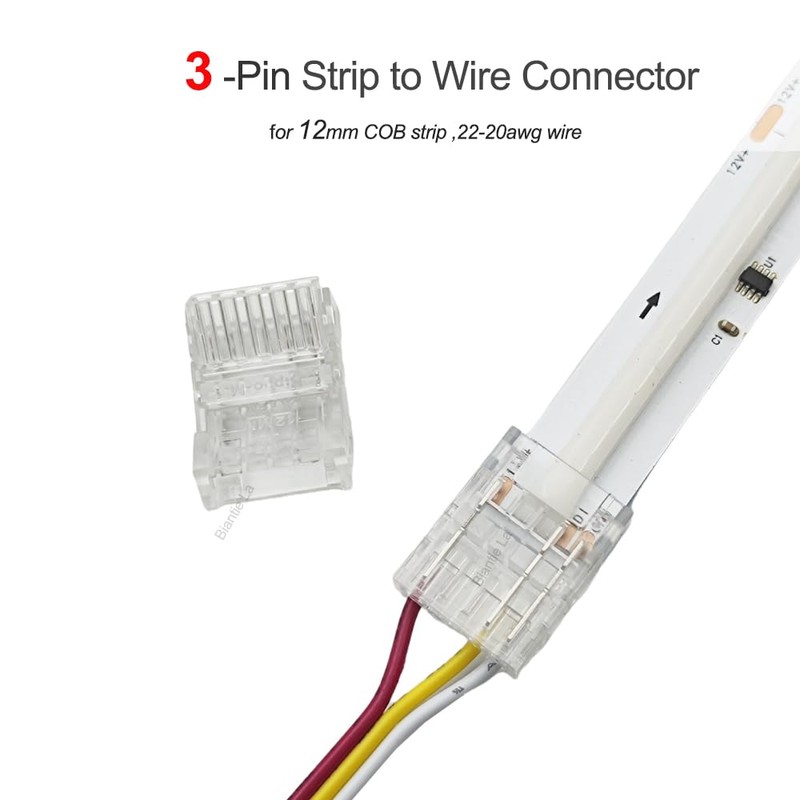 Biantie La 3-Pin 12mm LED Strip Connector, Solderless Clip for