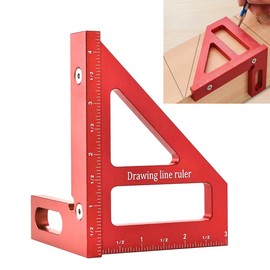 Generic Imperial 3D Multi-Angle Measuring Ruler, Red 45/90 Degree Aluminum Alloy Woodworking Square Protractor, Miter Triangle Ruler High Precision Layout Measuring Tool for Carpenter Engineer